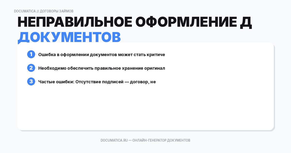 Неправильное оформление документов