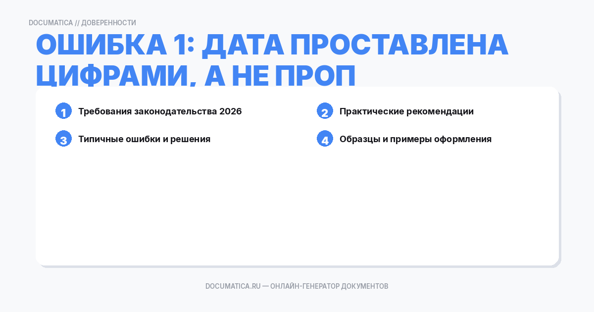 Ошибка 1: Дата проставлена цифрами, а не прописью