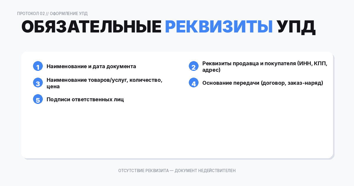 Обязательные реквизиты УПД