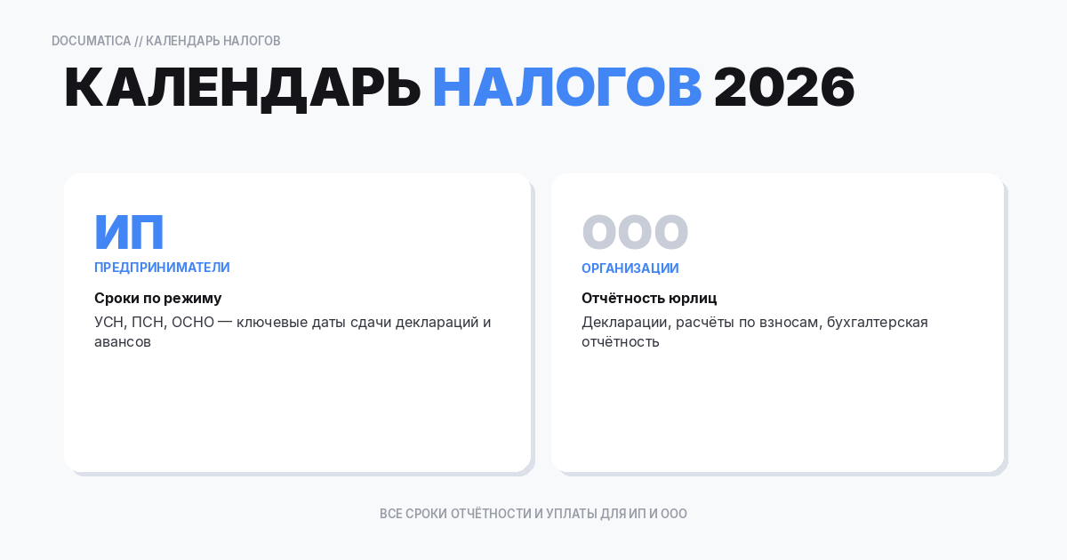Календарь отчетности и уплаты налогов на 2026 год: ИП и ООО