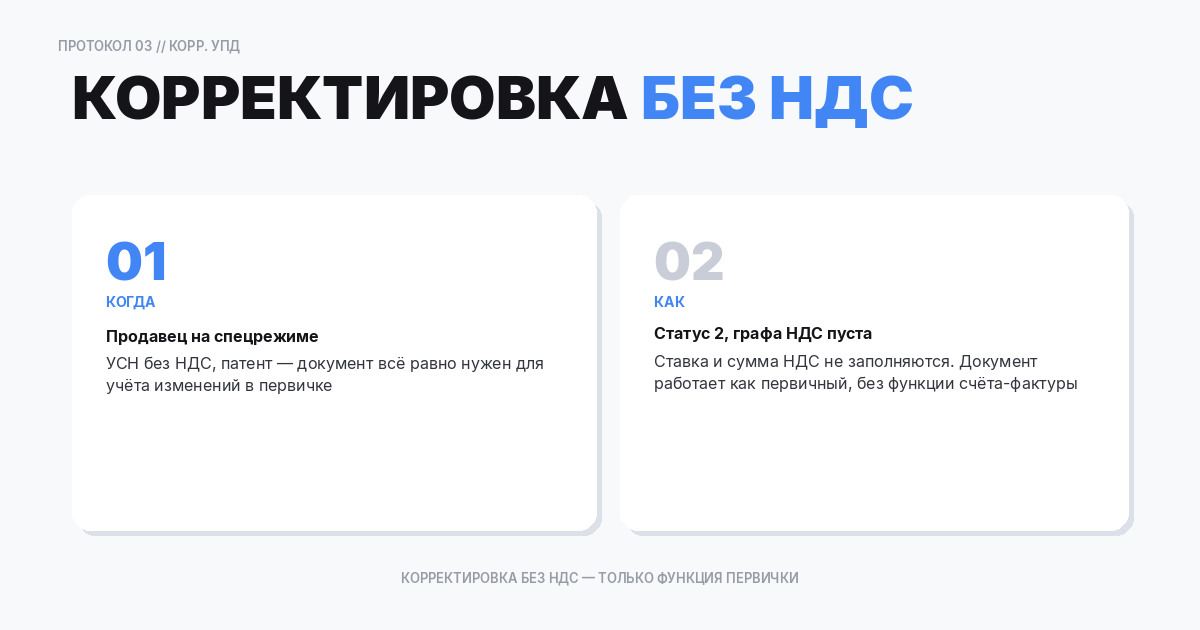 Корректировка без НДС
