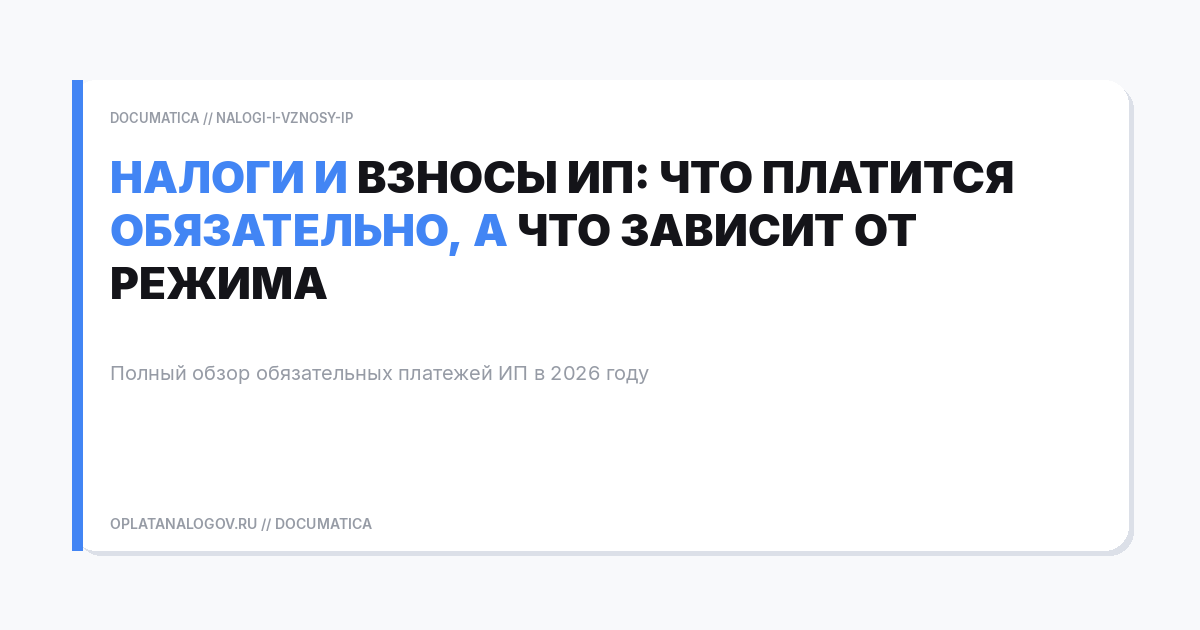 Налоги и взносы ИП: что платится обязательно, а что зависит от режима