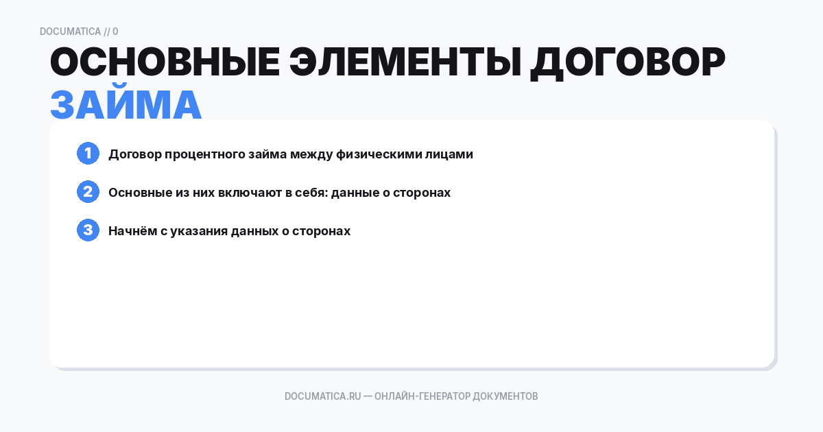 Основные элементы договора процентного займа