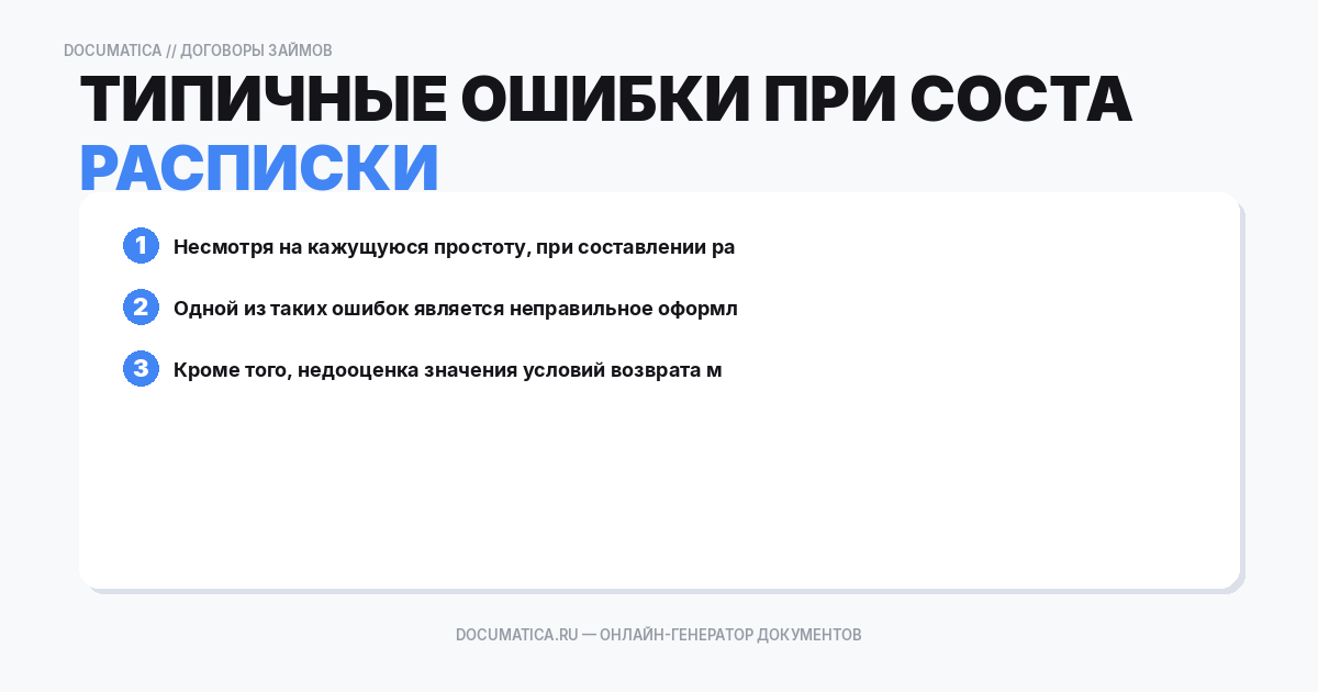 Типичные ошибки при составлении расписки