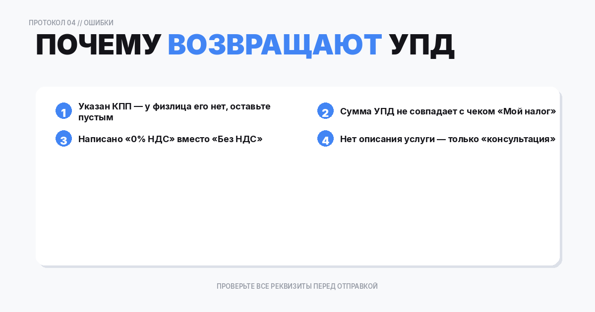 Ошибки, из-за которых УПД возвращают