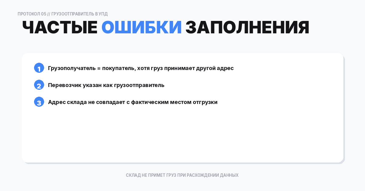 Ошибки в заполнении